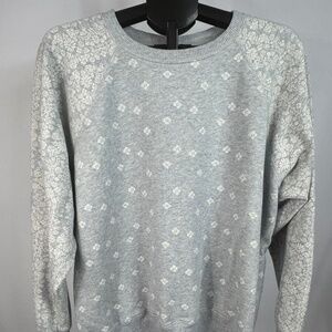 Aerie Women’s Distressed Floral Crewneck Sweatshirt Gray Size XL